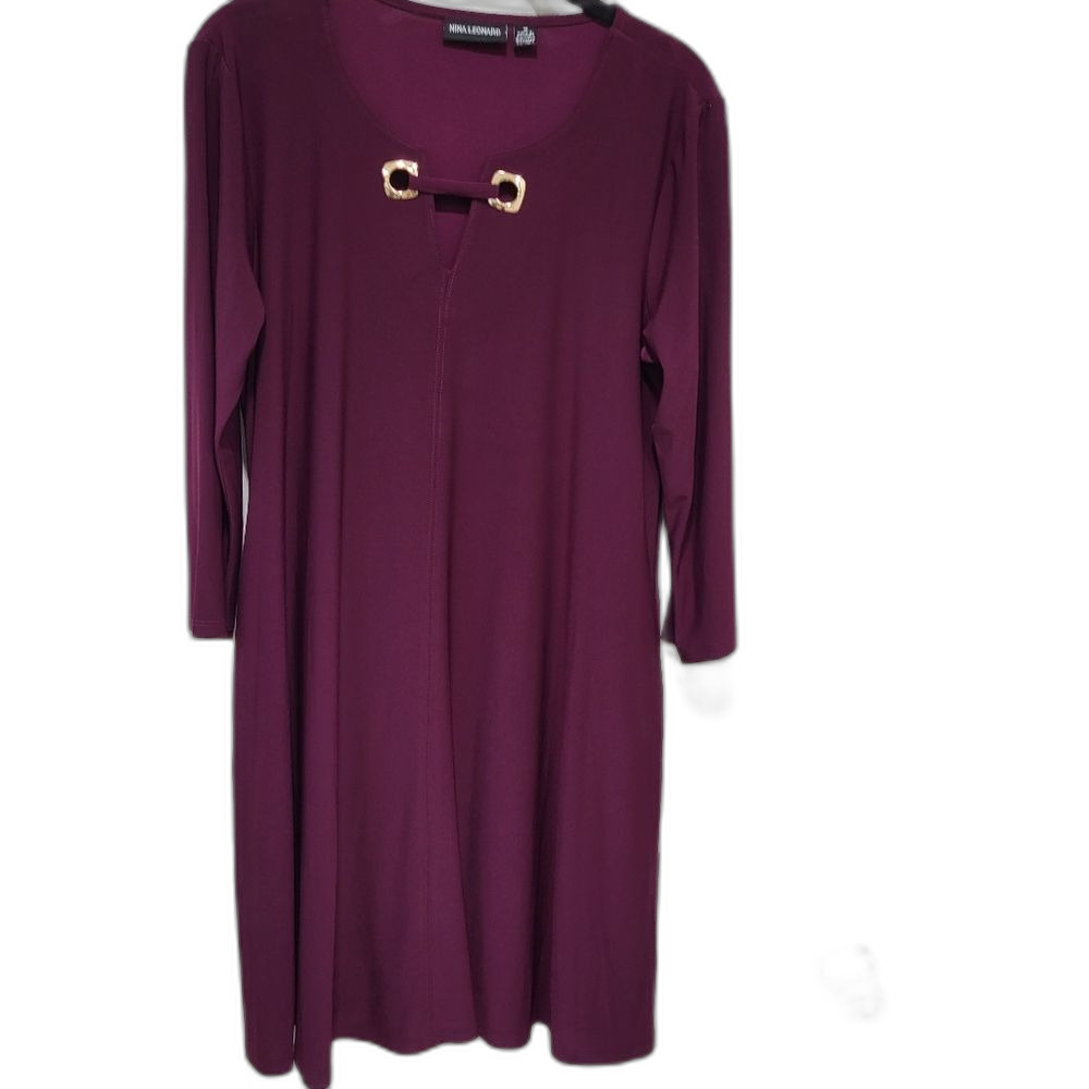NEW Nina Leonard Eggplant Dress - Size Medium
